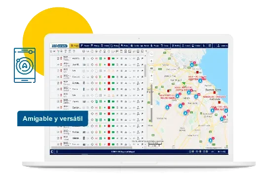 Plataforma Ecotracker en una notebook: listado de vehículos y mapa de seguimiento