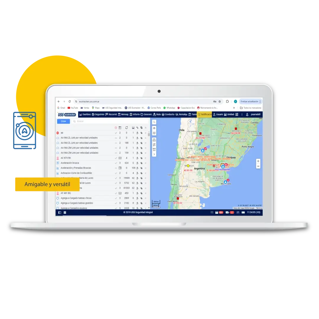 Interfaz de Ecotracker con el mapa de seguimiento de vehículos